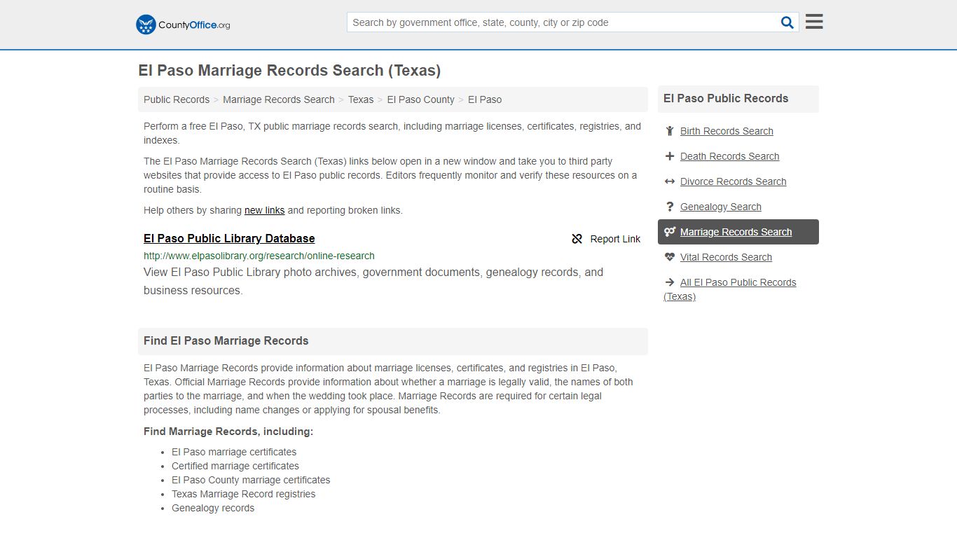 El Paso Marriage Records Search (Texas) - County Office